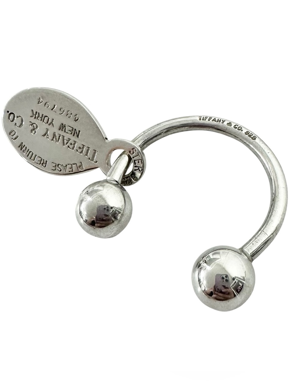Tiffany & Co. Engraved 925 Silver Ball Keychain with Engraved Return To Charm - Picture 9 of 13
